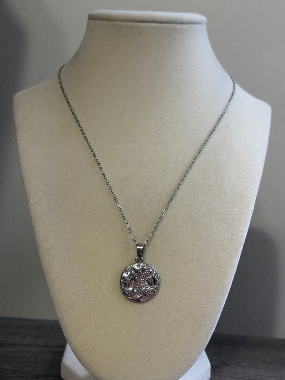 Stainless Steel Sun & Moon Pendant Necklace